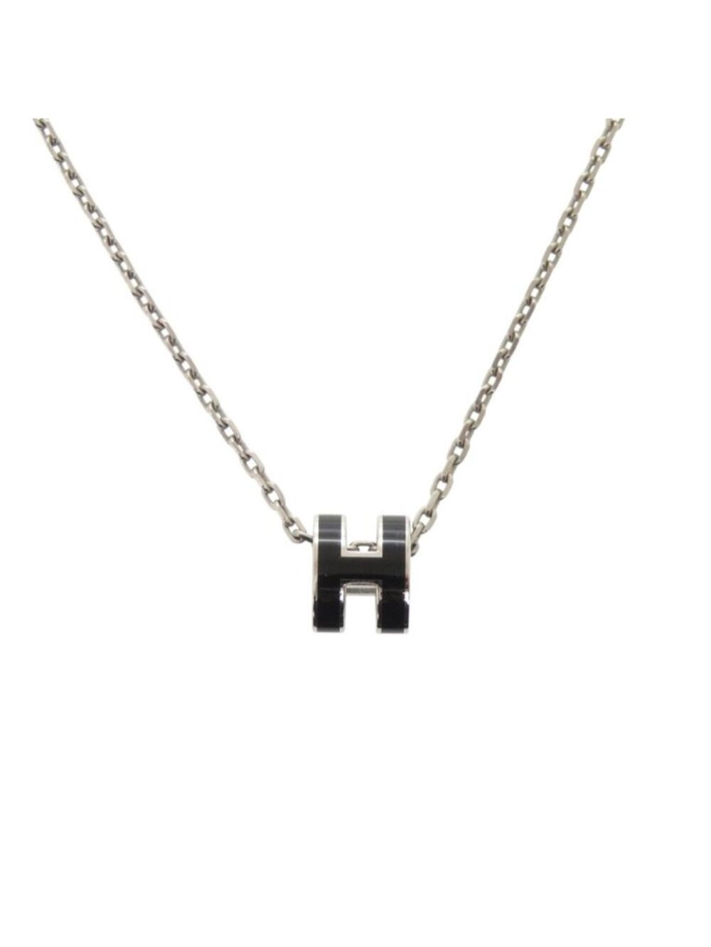 Hermes Pop H Mini Black Silver Necklace